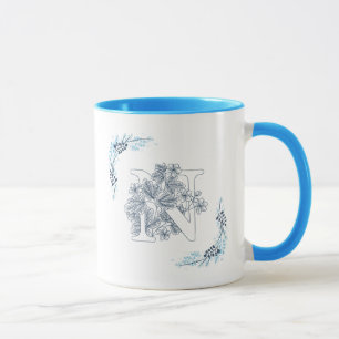 Mug Initiale "N" Blue Monogram Calme Floral Café
