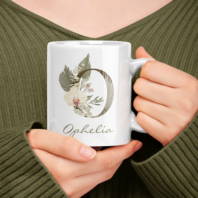 Mug Initiale O Boho Floral Orchid Green Nom personnali (Créateur téléchargé)