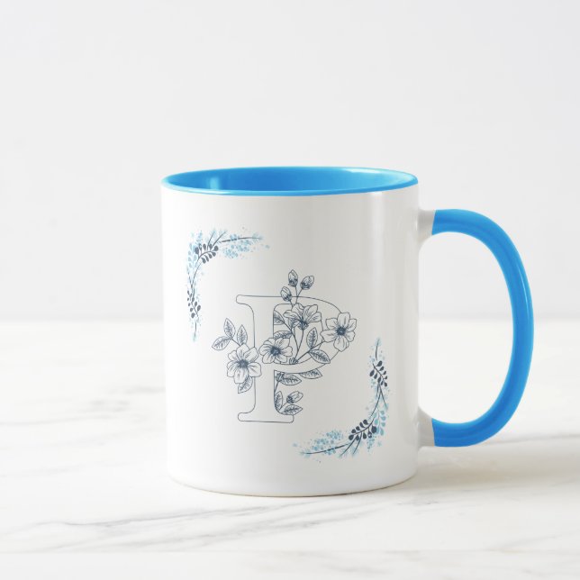 Mug Initiale "P" Blue Monogram Calme Floral Café (Droite)