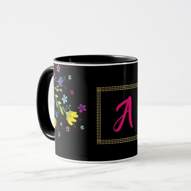 Mug Initiale personnalisée Magique jardin de nuit (Devant gauche)