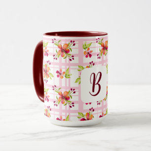 Mug Initiale personnalisée sur les fleurs de baies rou