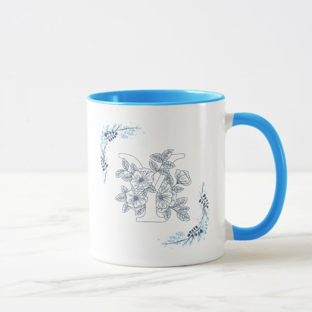 Mug Initiale "Y" Blue Monogram Calme Floral Café (Droite)
