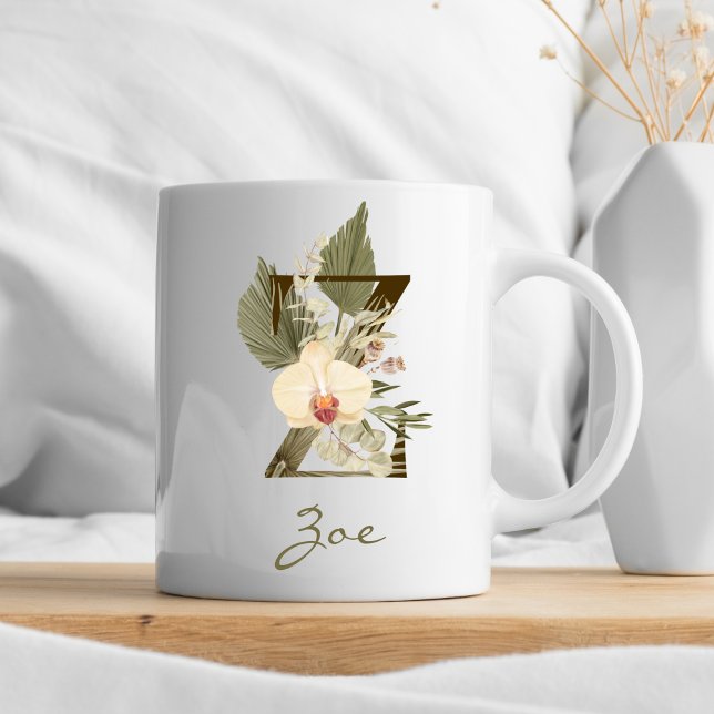 Mug Initiale Z Boho Floral Orchid Green Nom personnali (Créateur téléchargé)