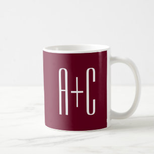 Mug Initiales de couples simples   Blanc et bordeaux