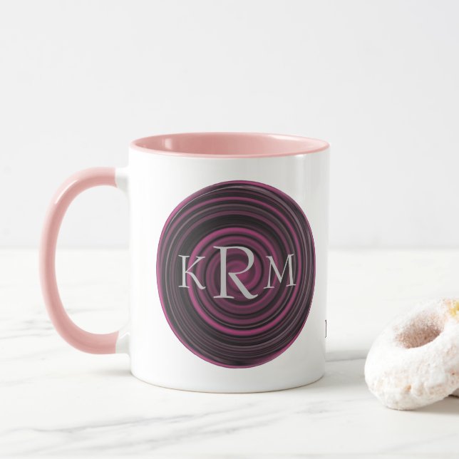 Mug Initiales de monogramme Tourbillons de prune Perso (Avec donut)