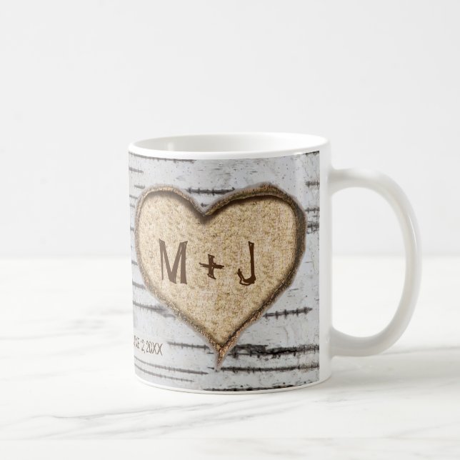 Mug Initiales du coeur de l'arbre à bouleau mariage ru (Droite)