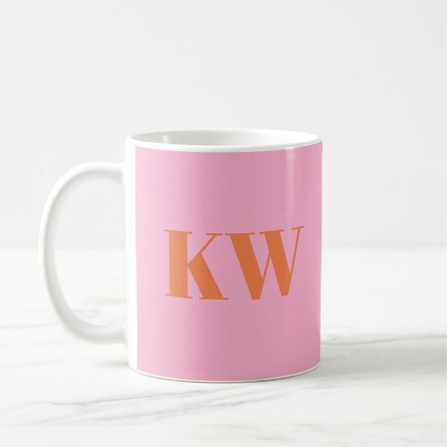 Mug Initiales du Monogramme rose moderne personnalisée (Gauche)