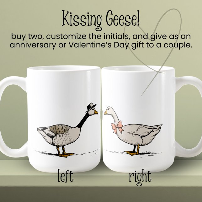 Mug Initiales personnalisées de l'oie de baiser Couple (Créateur téléchargé)
