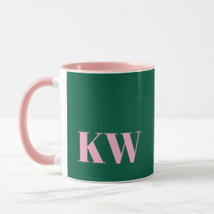Mug Initiales Personnalisées Rose Vert Moderne
