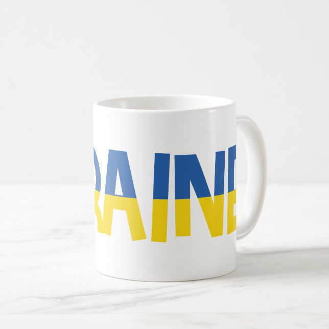 Mug Inscription Ukraine en bleu et jaune (Devant droit)