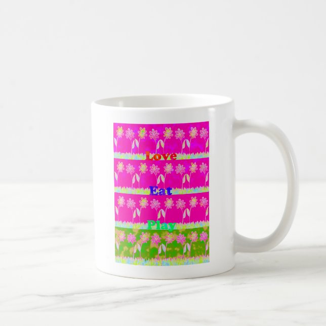 Mug Inspirational Love Manger Jouer Flower Design (Droite)