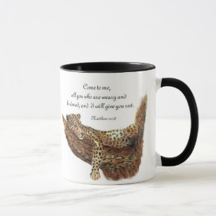 Mug Inspirationnel, Écriture, Matthieu 11:28, Leopard