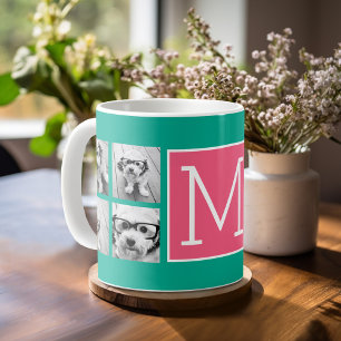 Mug Instagram rose turquoise et chaud 8 Photo Collage