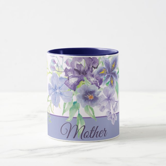 Mug Iris d'aquarelle violet et bleu personnalisables (Centre)