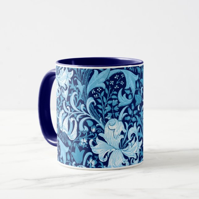 Mug Iris de William Morris et lis, bleu d'indigo (Devant gauche)