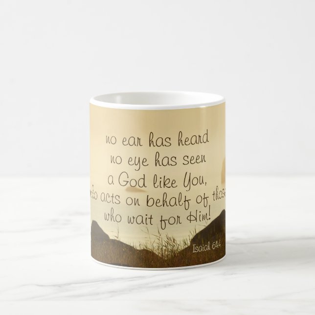 Mug Isaïe 64:4 Verset biblique Beau Océan Rivage (Centre)