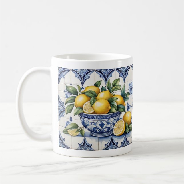 Mug Italien Amalfi bleu carreaux blanc bol de citrons (Gauche)