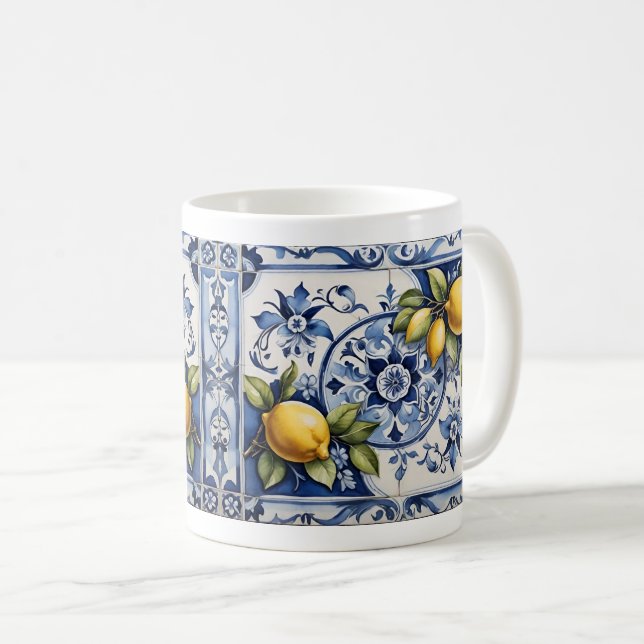Mug Italien Amalfi bleu carrelage blanc et citrons (Devant droit)