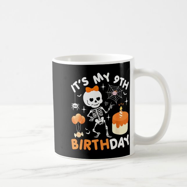 Mug Its My 9th Birthday Funny Halloween Skeleton 9 Bir (Droite)