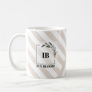 Mug Ivoire Beige Rayures Monogramme