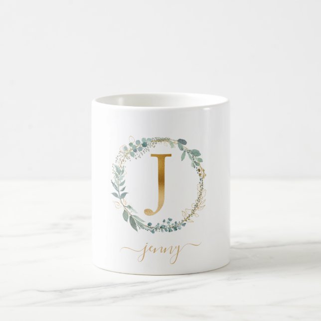 Mug J monogram, couronne feuilletée propre au client (Centre)