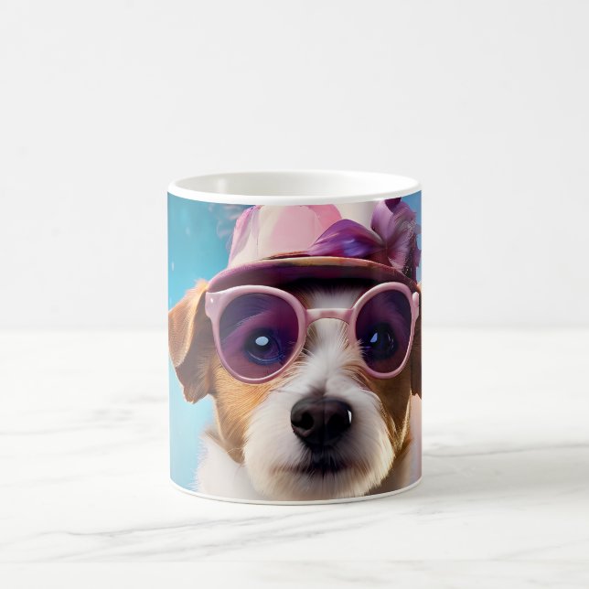 Mug Jack Russell, Verres roses et casquette rose (Centre)