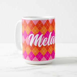 Mug Jacquard préppy rose et orange personnalisé