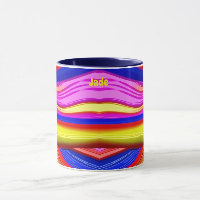 Mug JADE ~ Zany 3D Fractal ~ rose, jaune et bleu (Centre)