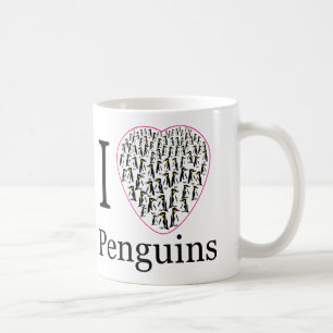 Mug J'adore les pingouins, la coupe de coeur rose