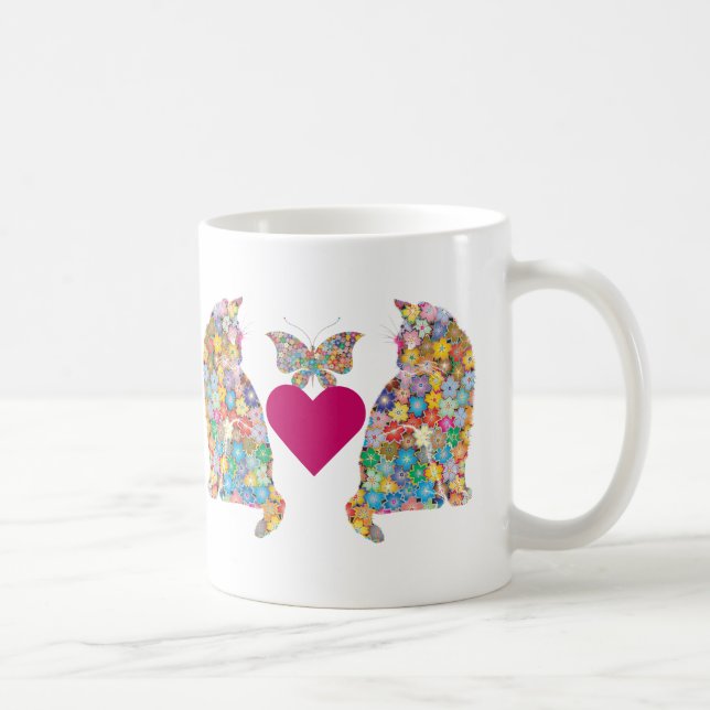 Mug J'adore Paris, Chats en amour, Papillons de coeur (Droite)