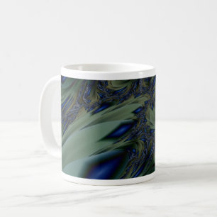 Mug Jagged Enveloppement d'art fractal vert et bleu