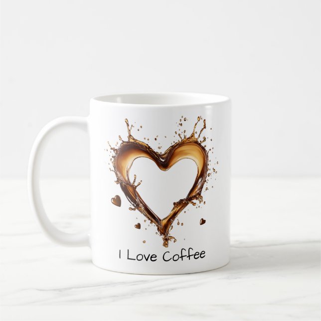 Mug J'Aime Café, Café Coeur Conception Splash, Drôle (Gauche)