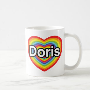 Mug J'aime Doris : coeur d'arc-en-ciel