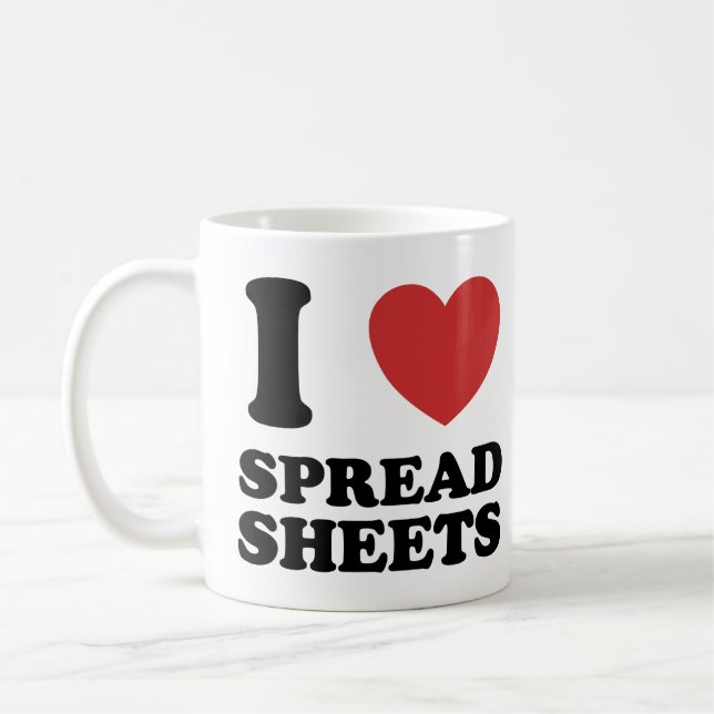 Mug J'aime la citation drôle de feuilles de calcul (Gauche)