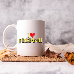 Mug J'aime le pickleball Texte sur Jaune avec Coeur Ro