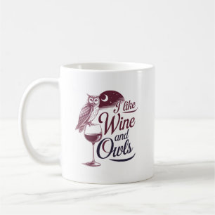 Mug "J'aime le vin et les hibou" Design Vintage"