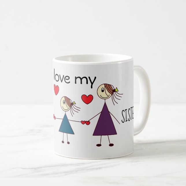 Mug J'aime mes soeurs adorables de bâton de SOEURS (Devant droit)