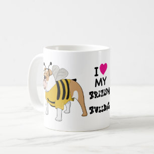 Mug J'Aime Mon Bitish Bulldog Custom Cartoon Dog Bee