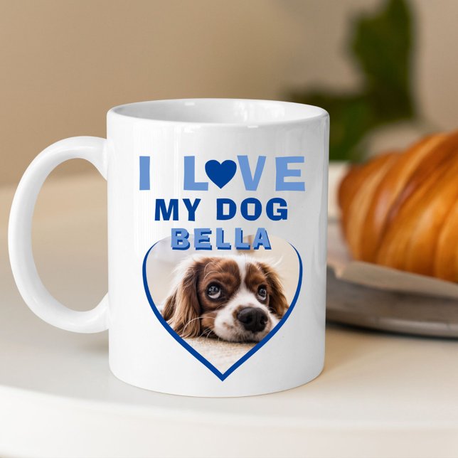 Mug J'aime mon chien Blue Heart Photo Nom du chien (Créateur téléchargé)