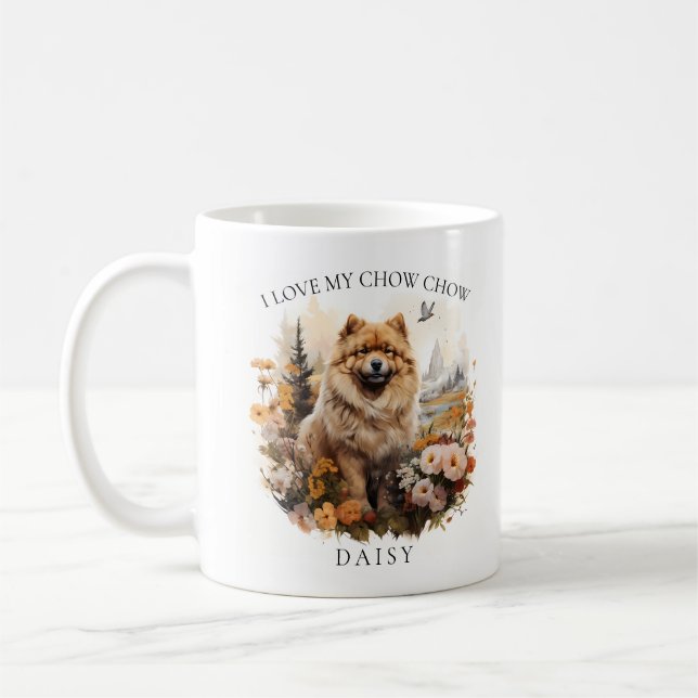 Mug J'Aime Mon Chow Chow Portrait Floral Chien (Gauche)
