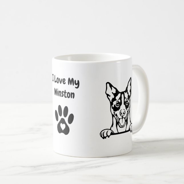Mug J'aime mon RAT TERRIER | Nom et Empreinte de patte (Devant droit)