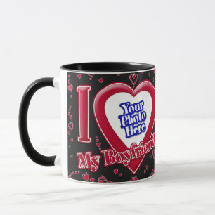 Mug J'aime Photo de mon petit ami Cœurs rouges Noir