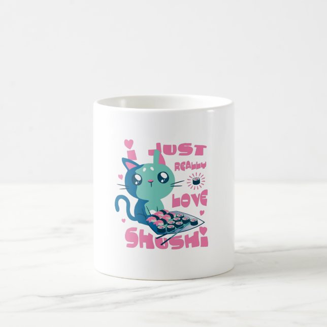 Mug J'aime vraiment le cadeau de chats Sushi Cute Kawa (Centre)