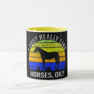 Mug J'aime vraiment les chevaux dans le coucher de sol