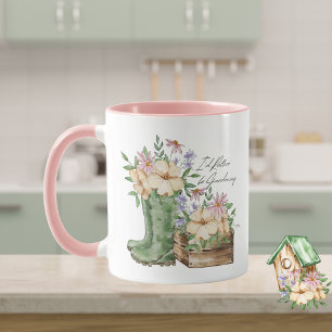 Mug J'aimerais mieux être jardinage aquarelle