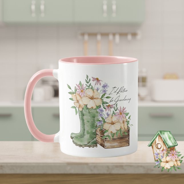 Mug J'aimerais mieux être jardinage aquarelle (Créateur téléchargé)