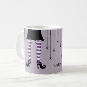Mug Jambes De Sorcière Violette Et Araignées Avec Nom