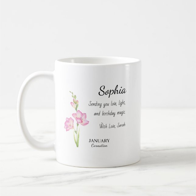 Mug January Carnation Personalized Birthday (Gauche)