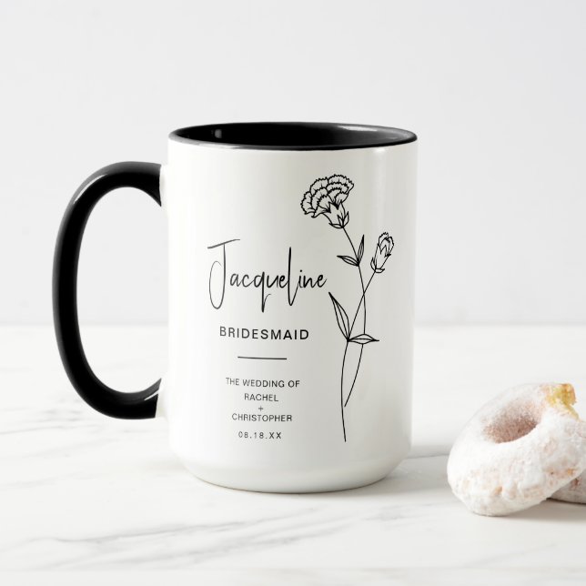 Mug janvier Bridesmaid | Fleur de naissance de l'oeill (Avec donut)