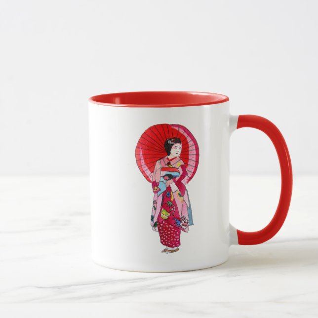 Mug Japonais Geisha rouge kimono art mignon (Droite)